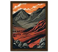 Artery8 Scafell Pike Mountain Landscape in Amber and Grey Artwork Framed Wall Art Print A4