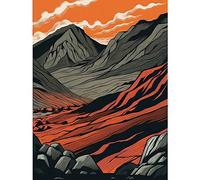 Artery8 Scafell Pike Mountain Landscape in Amber and Grey Large XL Wall Art Canvas Print