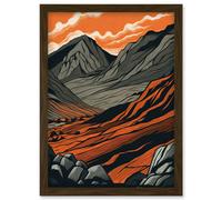 Artery8 Scafell Pike Mountain Landscape in Amber and Grey Artwork Framed Wall Art Print A4
