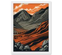Artery8 Scafell Pike Mountain Landscape in Amber and Grey Artwork Framed Wall Art Print A4