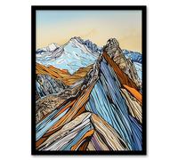 Artery8 Scafell Pike Mountain Peaks Stylised Landscape Framed Art Print in Blue | Size: A4 Artery8 Blue A4