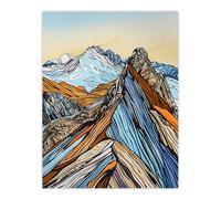 Artery8 Scafell Pike Mountain Peaks Stylised Landscape Wall Art Print in Blue | Size: W12" x H16" Artery8 Blue W12" x H16"