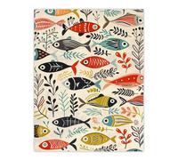 Artery8 Scandi Fish Sea Kelp Design Colourful Rustic Bathroom Toilet Extra Large XL Wall Art Poster Print