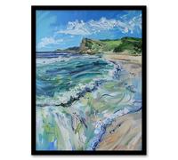 Artery8 Scarborough North Bay Abstract Coastal Landscape Framed Art Print in Blue | Size: W12" x H16" Artery8 Blue W12" x H16"
