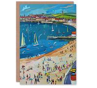 Artery8 Scarborough North Bay Beach Pier Seaside Holiday Birthday Art Card in Blue Artery8 Blue