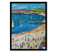 Scarborough North Bay Beach Pier Seaside Holiday Framed Art Print Artery8 Blue A4