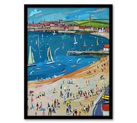 Scarborough North Bay Beach Pier Seaside Holiday Framed Art Print Artery8 Blue A4