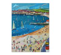 Artery8 Scarborough North Bay Beach Pier Seaside Holiday Wall Art Print in Blue | Size: W12" x H16" Artery8 Blue W12" x H16"