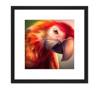 Artery8 Scarlet Macaw Parrot Head Red Yellow Oil Painting Square Wooden Framed Wall Art Print Picture 8X8 Inch in Black Artery8 Black