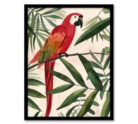 Artery8 Scarlet Macaw Parrot on Tropical Tree Branch Framed Wall Art in Green | Size: W12" x H16" Artery8 Green W12" x H16"