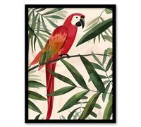 Artery8 Scarlet Macaw Parrot on Tropical Tree Branch Living Room Artwork Framed Wall Art Print A4