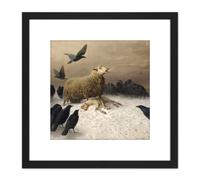 Artery8 Schenck Anguish Sheep Ewe Crows Carrion Painting 8X8 Inch Square Wooden Framed Wall Art Print Picture with Mount in Black Artery8 Black