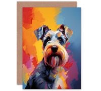 Artery8 Schnauzer Dog Lover Gift Pet Portrait Colourful Artwork Painting Greeting Card Artery8 Multicolor