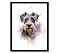 Artery8 Schnauzer Lovers Gift Watercolour Pet Portrait Painting Artwork Artwork Framed Wall Art Print A4