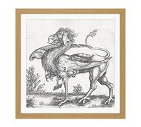 Artery8 Schongauer Griffin Mythical Creature Engraving Square Wooden Framed Wall Art Print Picture 16X16 Inch