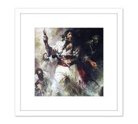 Artery8 Schoonover Black Beard Smoke Flames Painting 8X8 Inch Square Wooden Framed Wall Art Print Picture with Mount in White Artery8 White