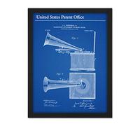 Artery8 Schureman Gramophone Music Box 1904 Patent Plan Artwork Framed Wall Art Print 18X24 Inch