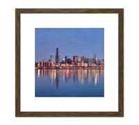 Artery8 Schwen Chicago Skyline Sunrise Reflection Panorama 8X8 Inch Square Wooden Framed Wall Art Print Picture with Mount in Brown Artery8 Brown