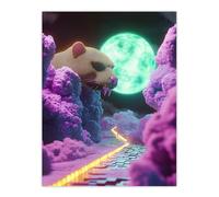 Artery8 Sci Fi Fantasy Landscape Large Rat Neon Moon Living Room Extra Large XL Wall Art Poster Print