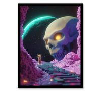 Sci Fi Neon Fantasy Landscape Skull Leopard Moon Framed Art Print Artery8 Pink A4