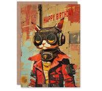 Artery8 Sci Fi Space Tabby Race Atompunk Style Cat Lover Blank For Him Or Her Art Birthday Card