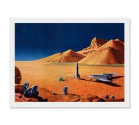 Artery8 Science Fiction Landscape Desert Space Ship Rocket Plane Mars Sci-Fi A4 Artwork Framed Wall Art Print in White Artery8 White