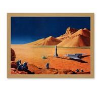 Artery8 Science Fiction Landscape Desert Space Ship Rocket Plane Mars Sci-Fi A4 Artwork Framed Wall Art Print in Light Oak Artery8 Light Oak