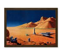 Science Fiction Landscape Desert Space Ship Rocket Plane Mars Sci-Fi A4 Artwork Framed Wall Art Print Artery8 Brown One Size