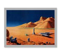 Artery8 Science Fiction Landscape Desert Space Ship Rocket Plane Mars Sci-Fi A4 Artwork Framed Wall Art Print in Light Grey Artery8 Light Grey