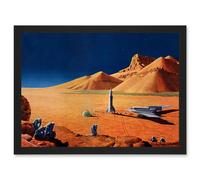 Artery8 Science Fiction Landscape Desert Space Ship Rocket Plane Mars Sci-Fi A4 Artwork Framed Wall Art Print in Black Artery8 Black