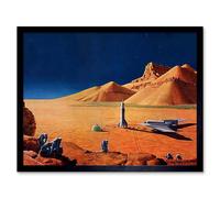 Artery8 Science Fiction Landscape Desert Spaceship Rocket Plane Framed Art in Orange | Size: W12" x H16" Artery8 Orange W12" x H16"