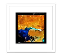 Artery8 Science Map Satellite Dardzha Turkmenistan Caspian 8X8 Inch Square Wooden Framed Wall Art Print Picture with Mount in White Artery8 White