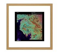 Artery8 Science Map Satellite Lake District Cumbria UK Reproduction 8X8 Inch Square Wooden Framed Wall Art Print Picture with Mount