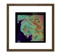 Artery8 Science Map Satellite Lake District Cumbria UK Reproduction 8X8 Inch Square Wooden Framed Wall Art Print Picture with Mount in Brown Artery8 Brown