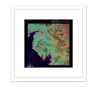 Artery8 Science Map Satellite Lake District Cumbria UK Reproduction 8X8 Inch Square Wooden Framed Wall Art Print Picture with Mount in White Artery8 White