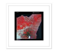 Artery8 Science Map Satellite Mount Etna Volcano Sicily Replica 8X8 Inch Square Wooden Framed Wall Art Print Picture with Mount in White Artery8 White