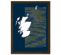 Wee Blue Coo Scotch Whisky Distilleries Typography Map Artwork Framed Wall Art Print A4