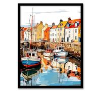 Scotland Fishing Harbour Boats Acrylic Artwork Anstruther Harbour Fife 1965 Art Print Framed Poster Wall Decor Artery8 Black A4