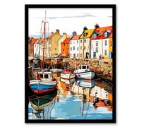 Scotland Fishing Harbour Boats Acrylic Artwork Anstruther Harbour Fife 1965 Art Print Framed Poster Wall Decor Artery8 Black W12 inch x H16 inch