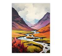 Artery8 Scotland Glencoe Valley Oil Painting Majestic Mountains & River w/ Heather Shrubs Large Wall Unframed Art Poster Print Thick Paper 18X24 Inch Artery8 Multicolor W18" x H24"