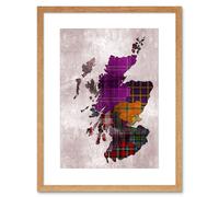 Artery8 Scotland Map Scottish Clan Tartan Colour Inset Regions Modern Illustration Artwork Framed Wall Art Print 12X16 Inch in Light Oak Artery8 Light Oak