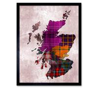 Artery8 Scotland Map Tartan Regions Scottish Clan 12x16" Framed Wall Art Print in Purple | Size: W12" x H16" Artery8 Purple W12" x H16"