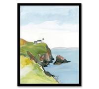 Artery8 Scotland Mull of Kintyre Lighthouse Watercolour Living Room Artwork Framed Wall Art Print A4