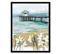 Artery8 Scottish Beach Pier Lily Wildflowers Painting Living Room Artwork Framed Wall Art Print A4