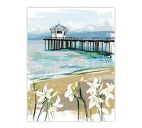 Artery8 Scottish Beach Pier Lily Wildflowers Painting Living Room Extra Large XL Wall Art Poster Print