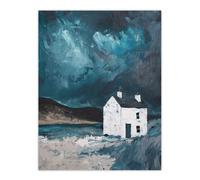 Artery8 Scottish Coastal Cottage Night Oil Painting Hills Living Room Unframed Wall Art Print Poster Home Decor Premium