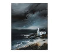 Artery8 Scottish Coastal Cottage Oil Painting Timeless Living Room Extra Large XL Wall Art Poster Print
