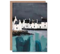 Artery8 Scottish Coastal Village Oil Painting Grey Sky Greeting Birthday Card Him Her All Blank