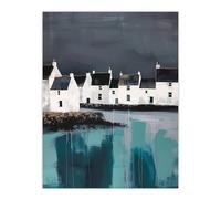Artery8 Scottish Coastal Village Oil Painting Grey Sky Living Room Large Wall Art Poster Print Thick Paper 18X24 Inch