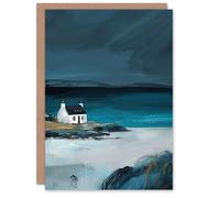 Artery8 Scottish Cottage on Coast Timeless Oil Painting Greeting Birthday Card Him Her All Blank